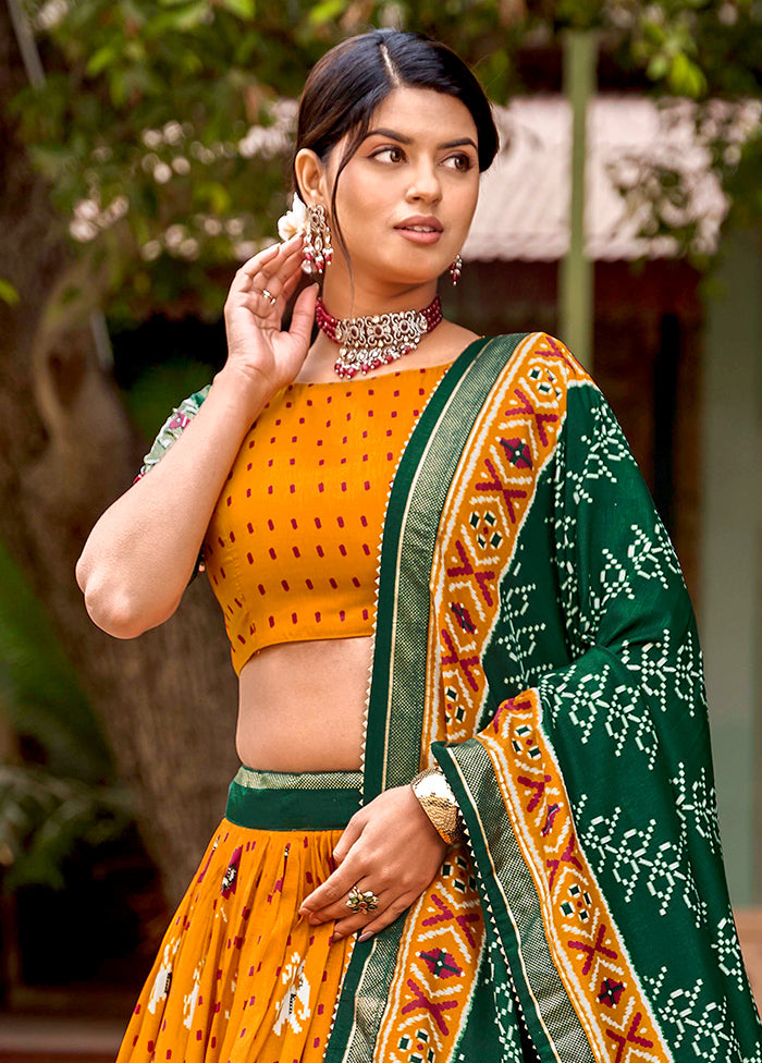 3 Pc Mustard Silk Semi Stitched Lehenga Set