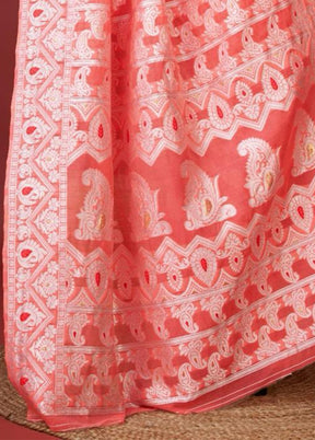 Peach Cotton Saree With Blouse Piece