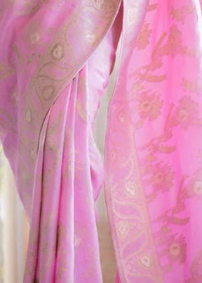 Baby Pink Banarasi Silk Saree With Blouse Piece