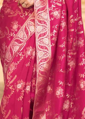 Pink Banarasi Silk Saree With Blouse Piece