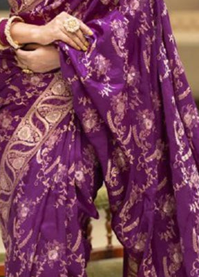 Purple Banarasi Silk Saree With Blouse Piece