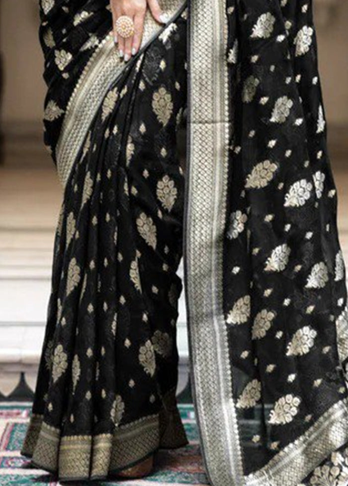 Black Banarasi Silk Saree With Blouse Piece