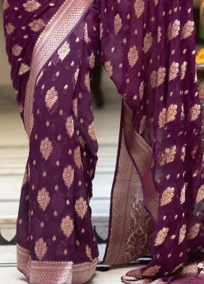 Purple Banarasi Silk Saree With Blouse Piece