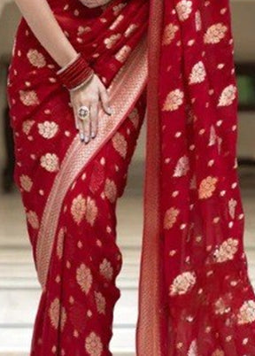 Red Banarasi Silk Saree With Blouse Piece