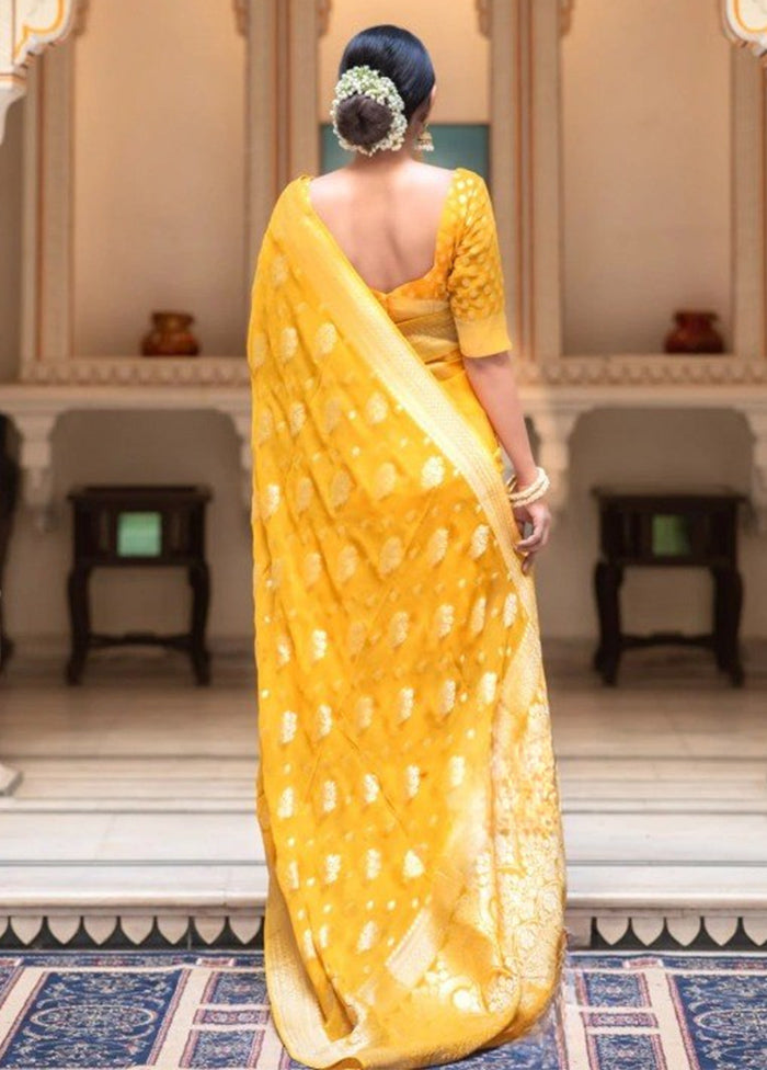 Yellow Banarasi Silk Saree With Blouse Piece