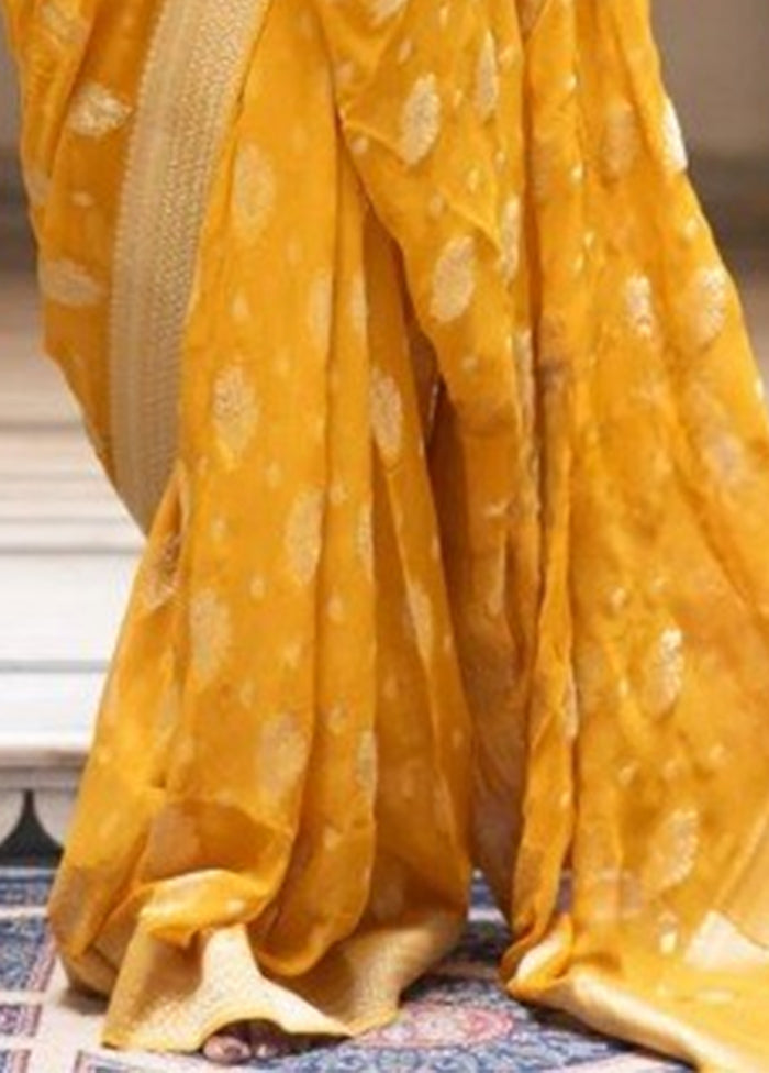 Yellow Banarasi Silk Saree With Blouse Piece