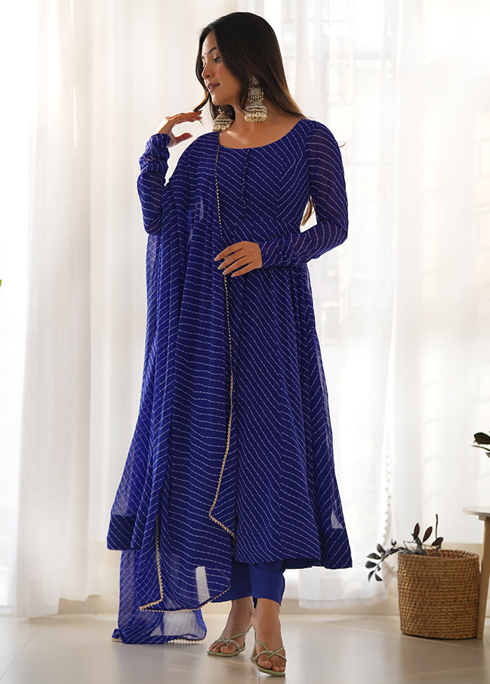 3 Pc Royal Blue Readymade Georgette Suit Set - Indian Silk House Agencies