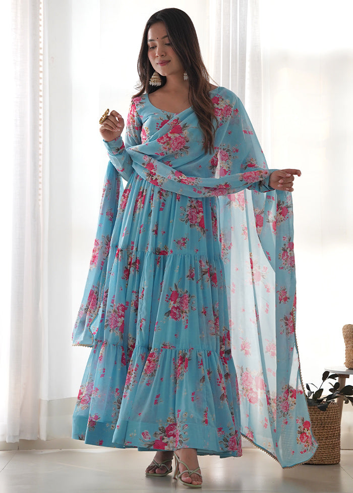 3 Pc Blue Readymade Georgette Suit Set