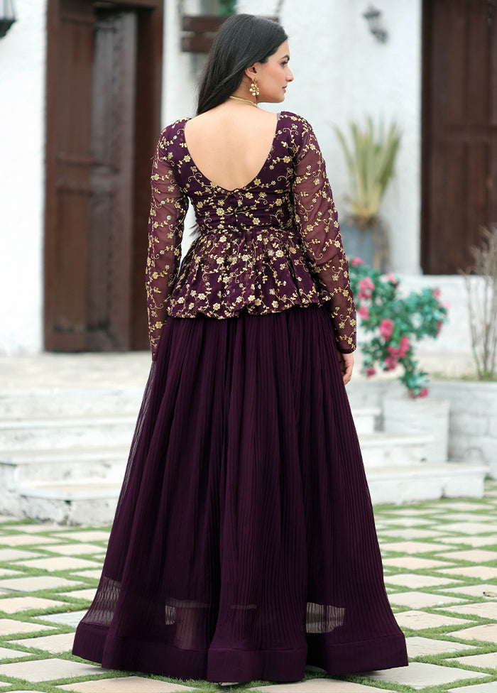 Wine Silk Readymade Lehenga Set