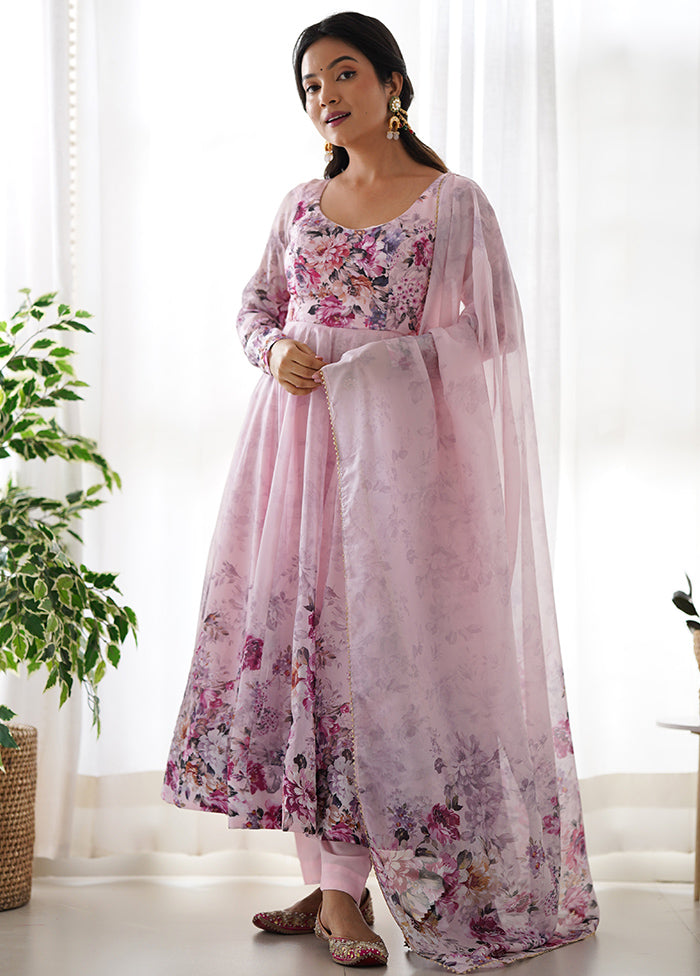 3 Pc Pink Pure Readymade Net Suit Set - Indian Silk House Agencies