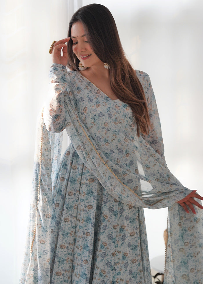 3 Pc Sky Blue Readymade Silk Suit Set - Indian Silk House Agencies