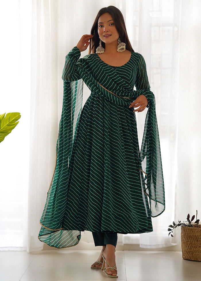 3 Pc Green Readymade Georgette Suit Set - Indian Silk House Agencies