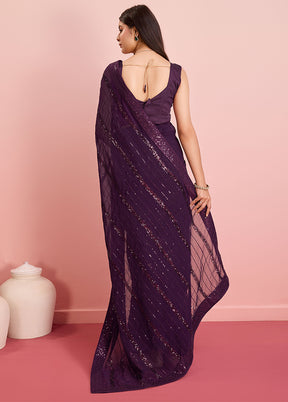 Purple Georgette Saree With Blouse Piece