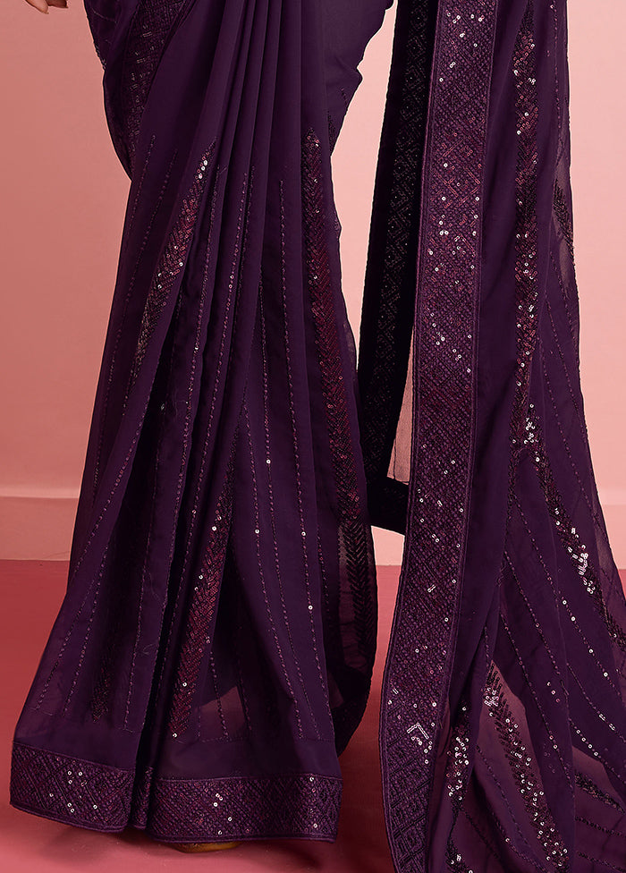 Purple Georgette Saree With Blouse Piece