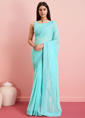 Sky Blue Georgette Saree With Blouse Piece