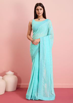 Sky Blue Georgette Saree With Blouse Piece