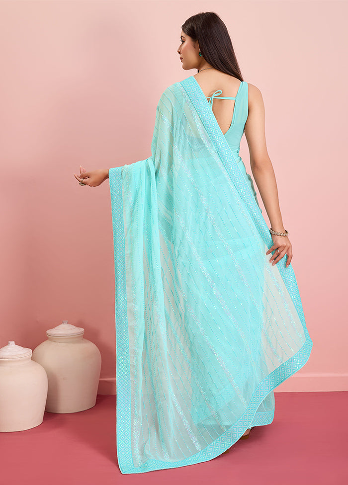 Sky Blue Georgette Saree With Blouse Piece