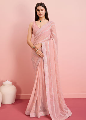 Peach Georgette Saree With Blouse Piece