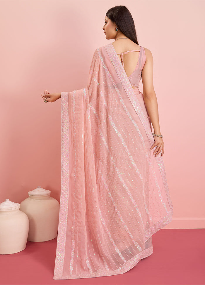 Peach Georgette Saree With Blouse Piece