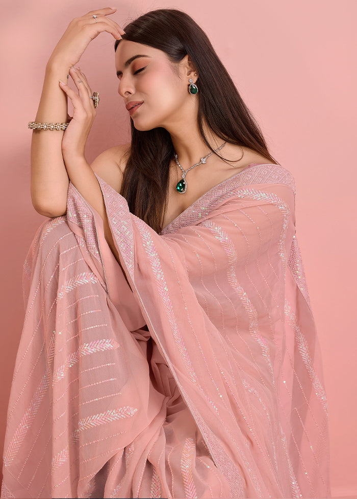 Peach Georgette Saree With Blouse Piece