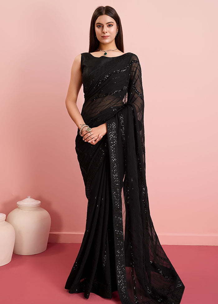 Black Georgette Saree With Blouse Piece