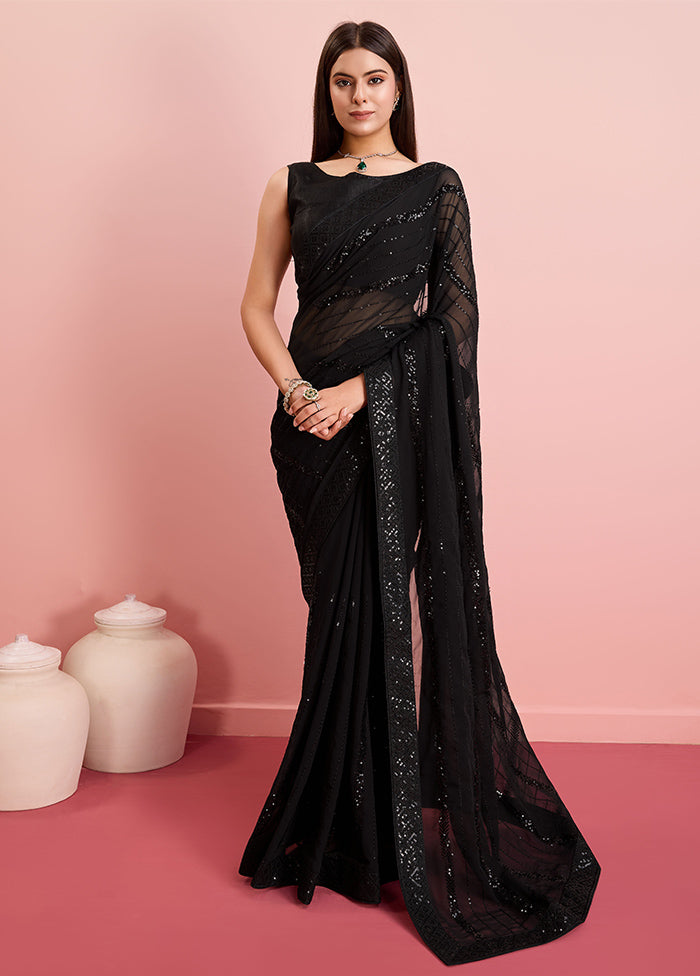 Black Georgette Saree With Blouse Piece