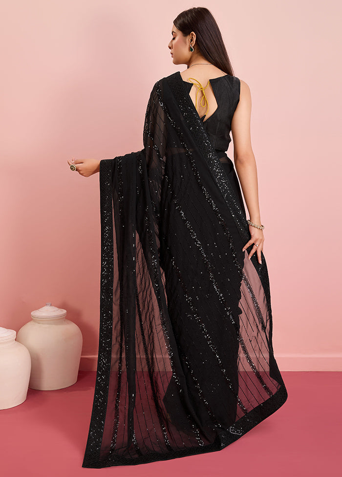 Black Georgette Saree With Blouse Piece