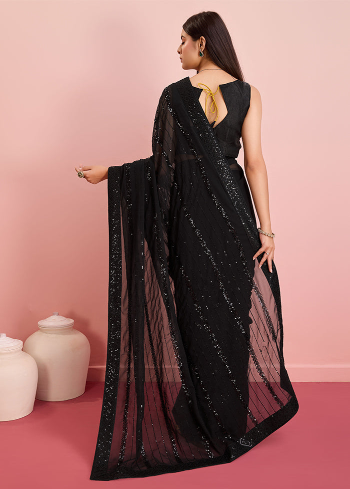 Black Georgette Saree With Blouse Piece