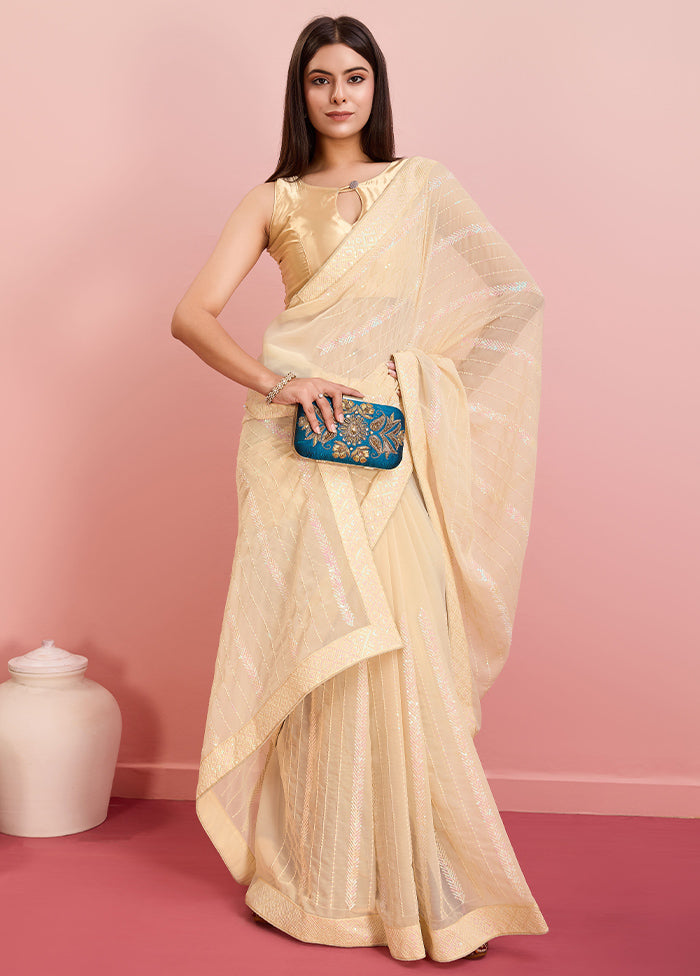 Cream Georgette Saree With Blouse Piece