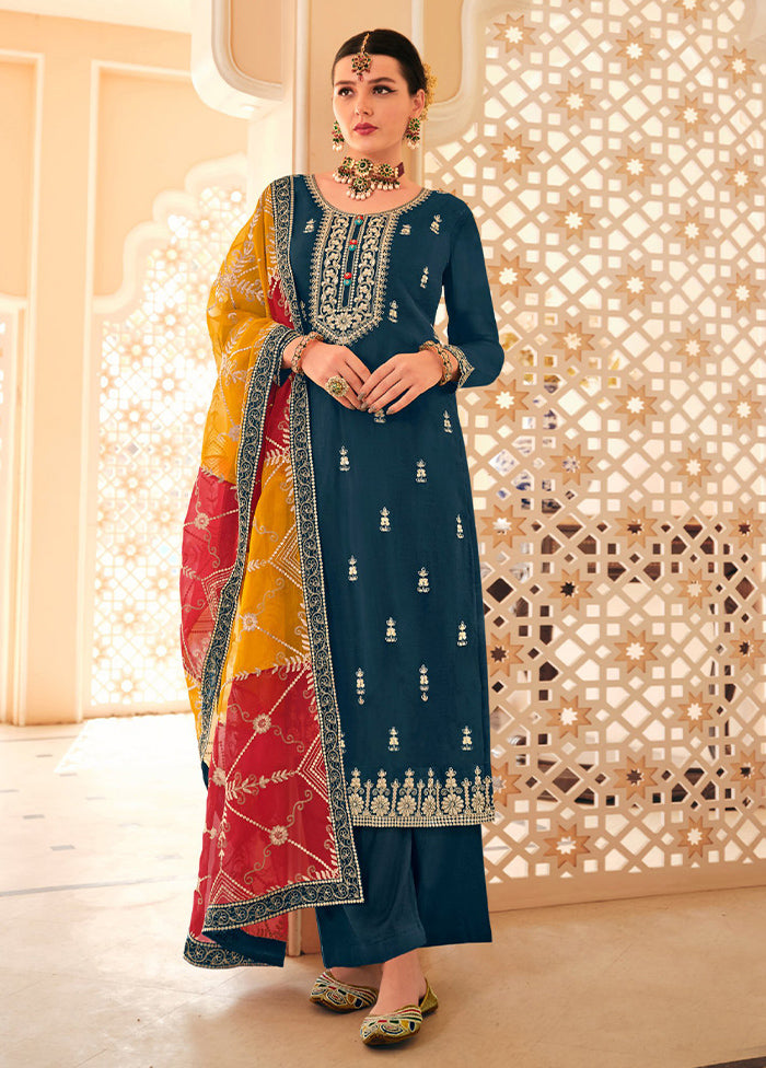 3 Pc Rama Semi Stitched Silk Suit Set