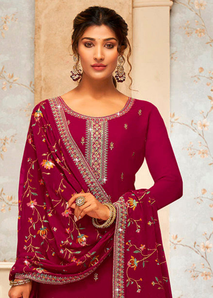 3 Pc Red Semi Stitched Georgette Suit Set