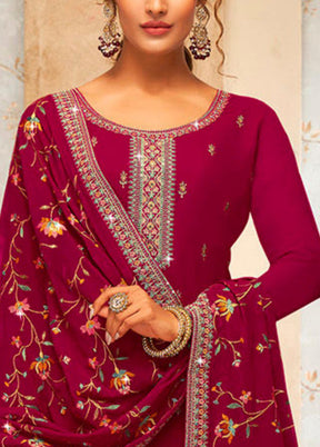 3 Pc Red Semi Stitched Georgette Suit Set