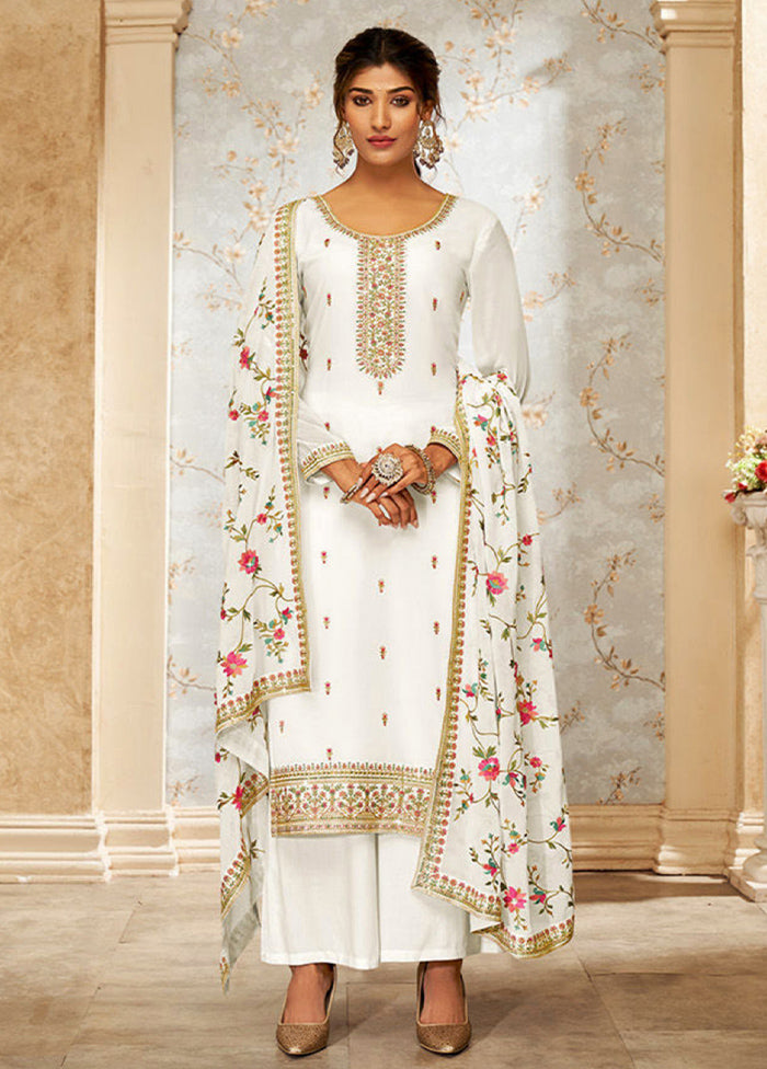 3 Pc White Semi Stitched Georgette Suit Set