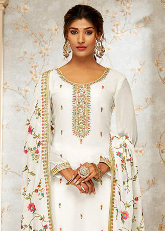 3 Pc White Semi Stitched Georgette Suit Set