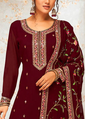 3 Pc Maroon Semi Stitched Georgette Suit Set