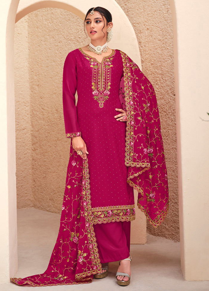 3 Pc Red Semi Stitched Georgette Suit Set