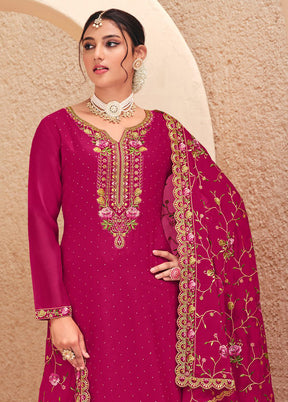 3 Pc Red Semi Stitched Georgette Suit Set