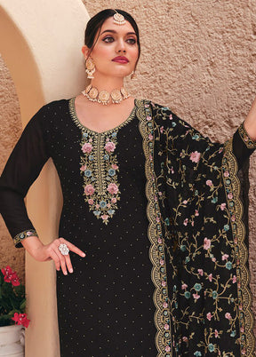 3 Pc Black Semi Stitched Georgette Suit Set