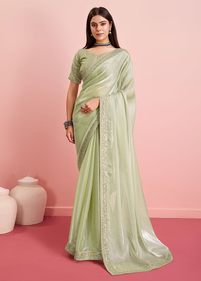 Lime Green Silk Saree With Blouse Piece