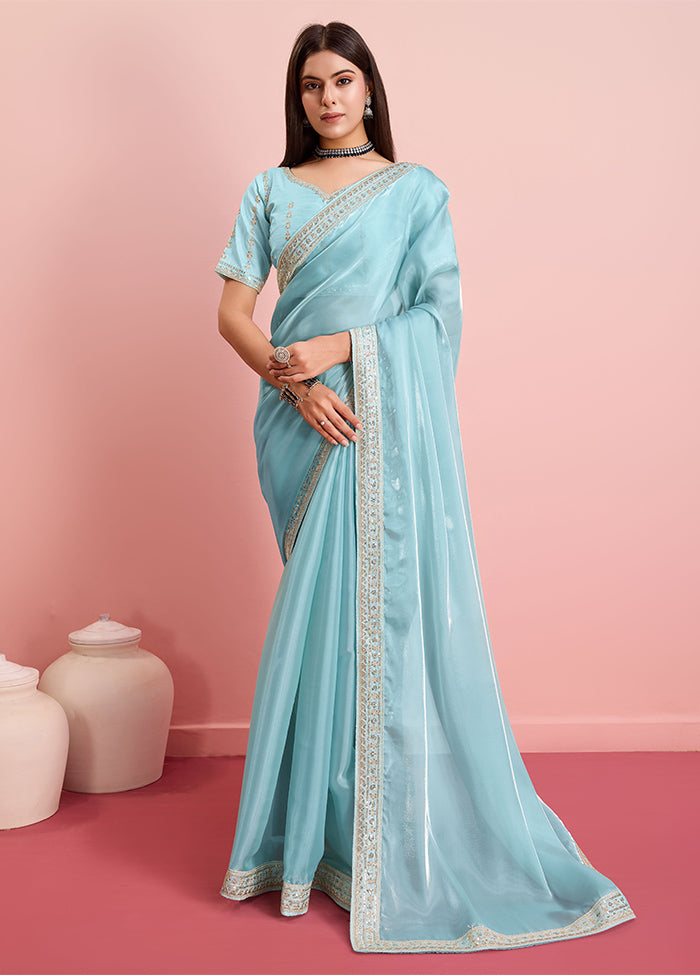 Sky Blue Jimmy Choo Saree With Blouse Piece