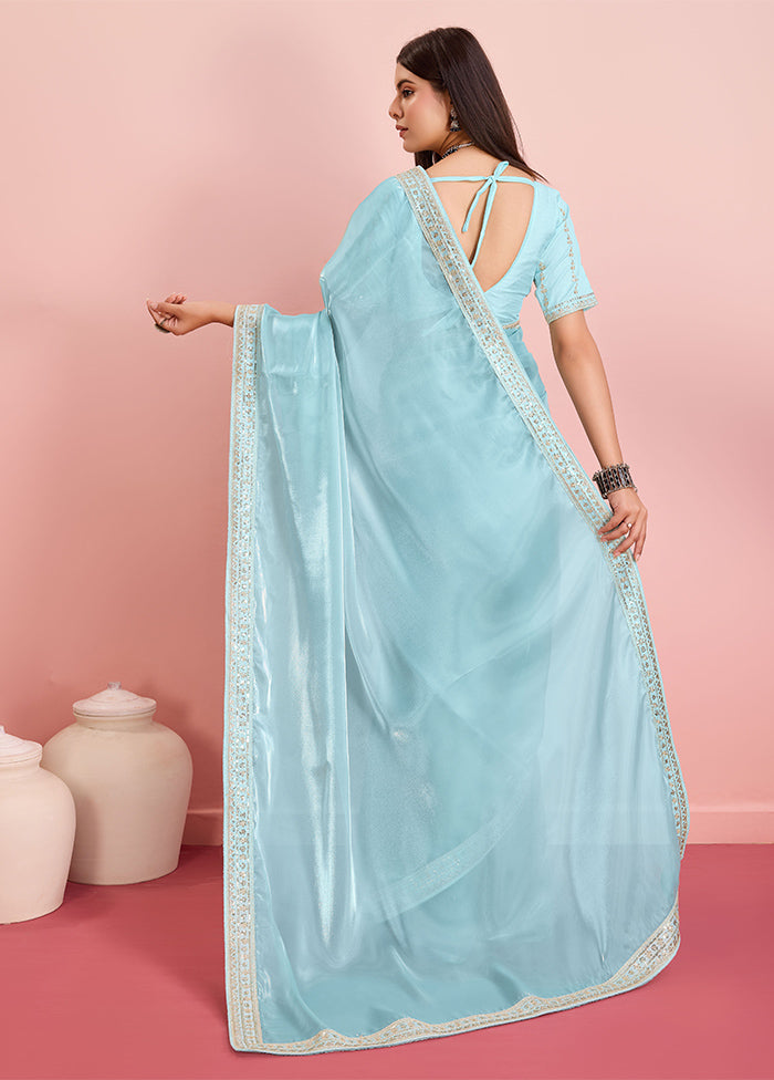 Sky Blue Silk Saree With Blouse Piece