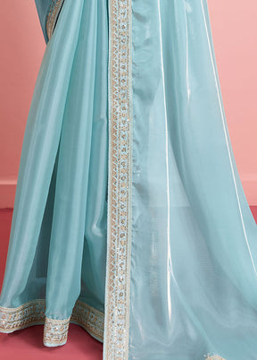 Sky Blue Silk Saree With Blouse Piece