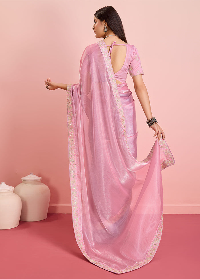 Pink Dupion Silk Saree With Blouse Piece