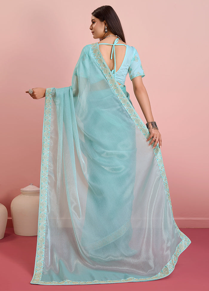 Blue Organza Saree With Blouse Piece