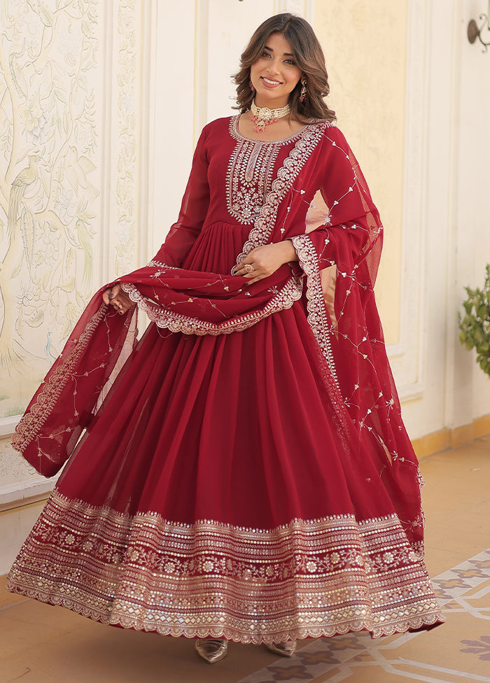 Maroon Readymade Georgette Dupatta Indian Dress