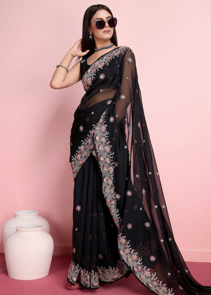 Black Organza Saree With Blouse Piece