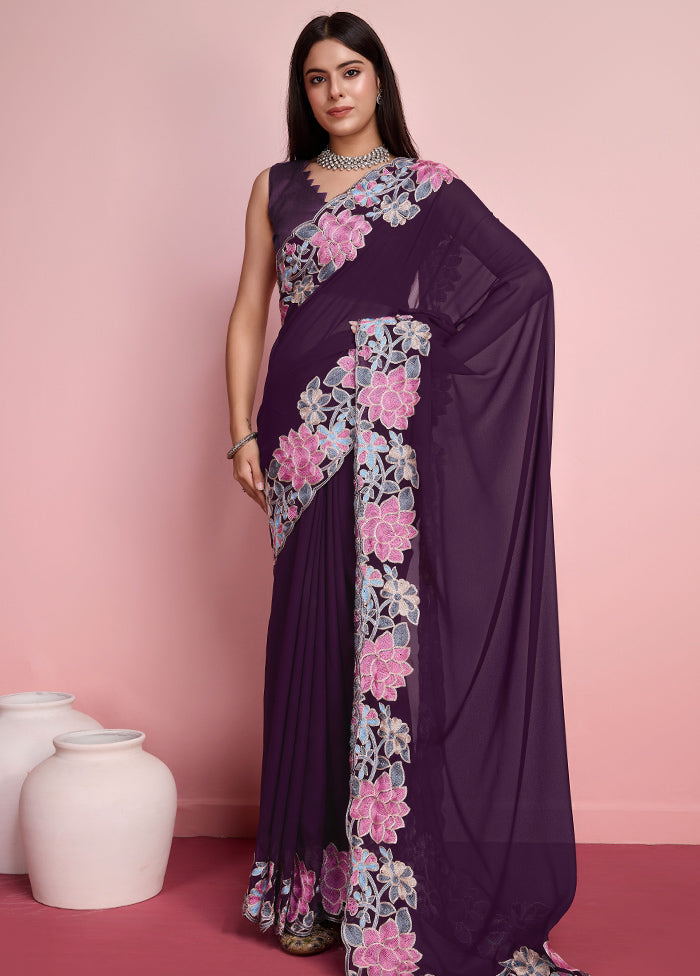 Purple Georgette Saree With Blouse Piece