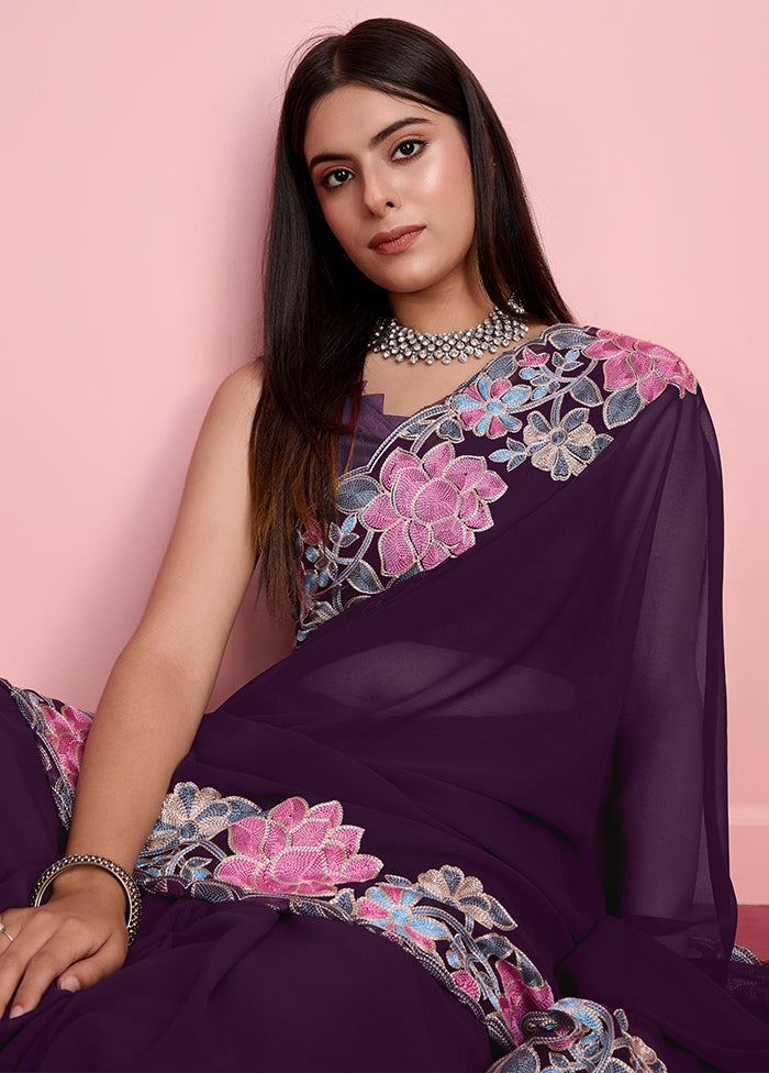 Purple Georgette Saree With Blouse Piece