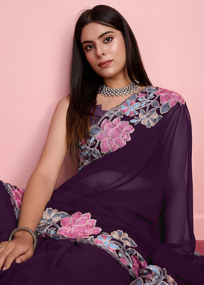 Purple Georgette Saree With Blouse Piece