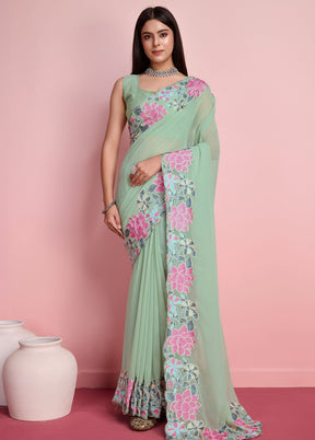 Green Georgette Saree With Blouse Piece